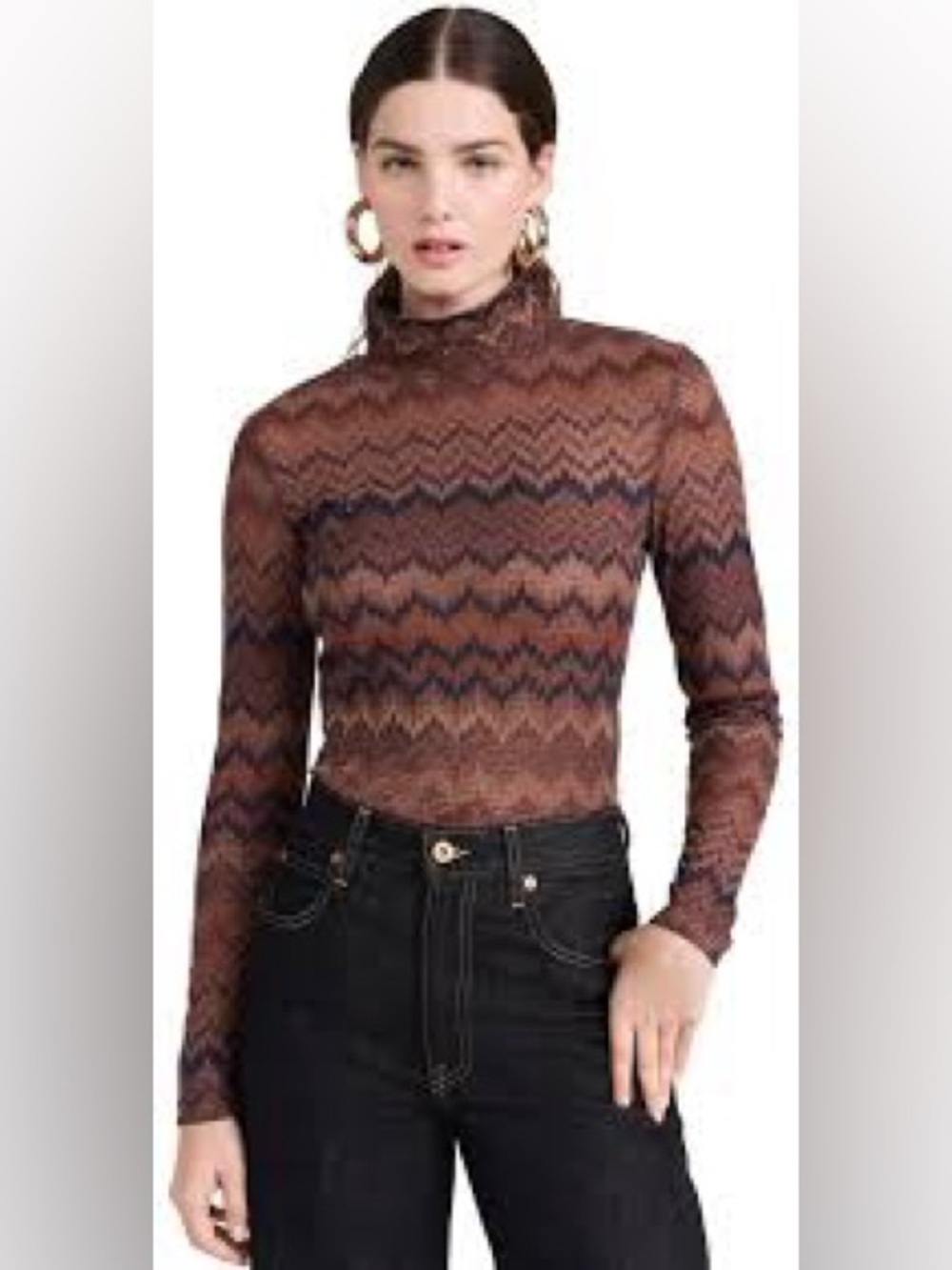 Ramy Brook Prudence Metallic Chevron-Knit Top, stretchy & chic! EUC. Large